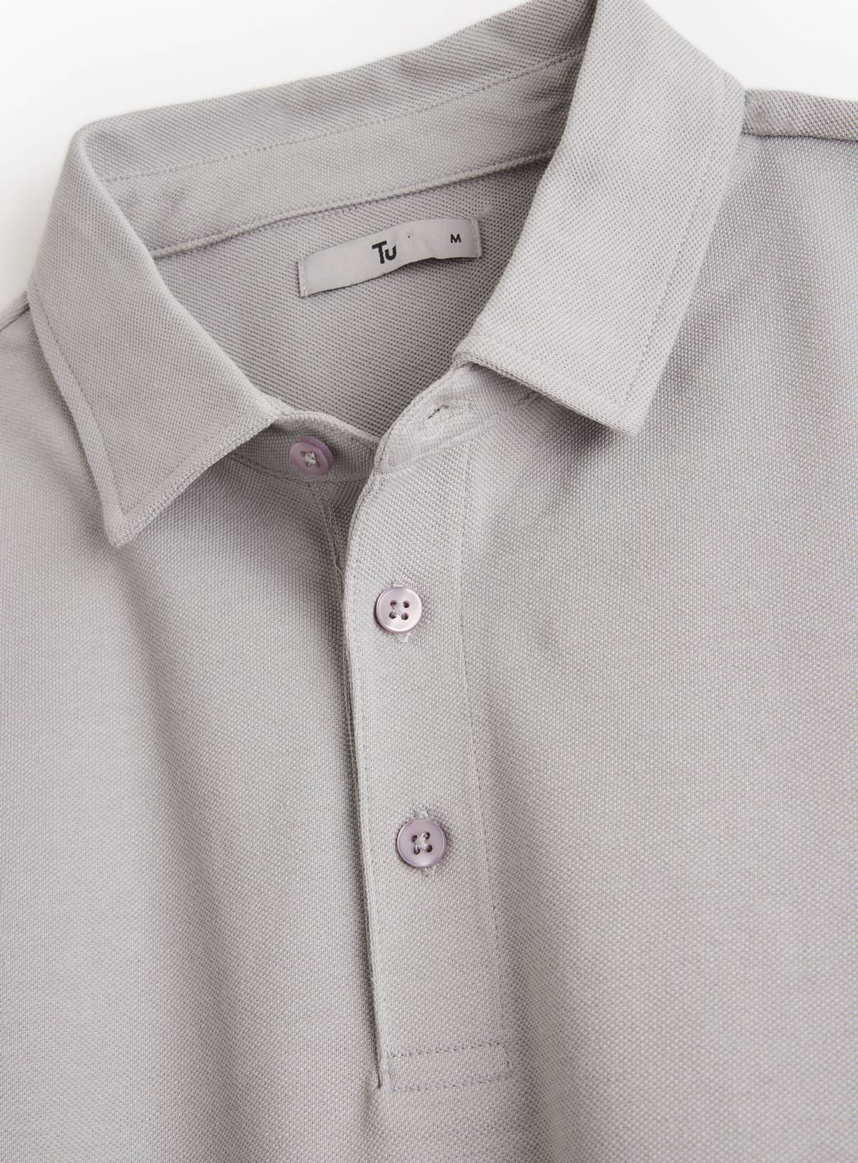 Grey Long Sleeve Pique Polo Shirt XL - Image 2